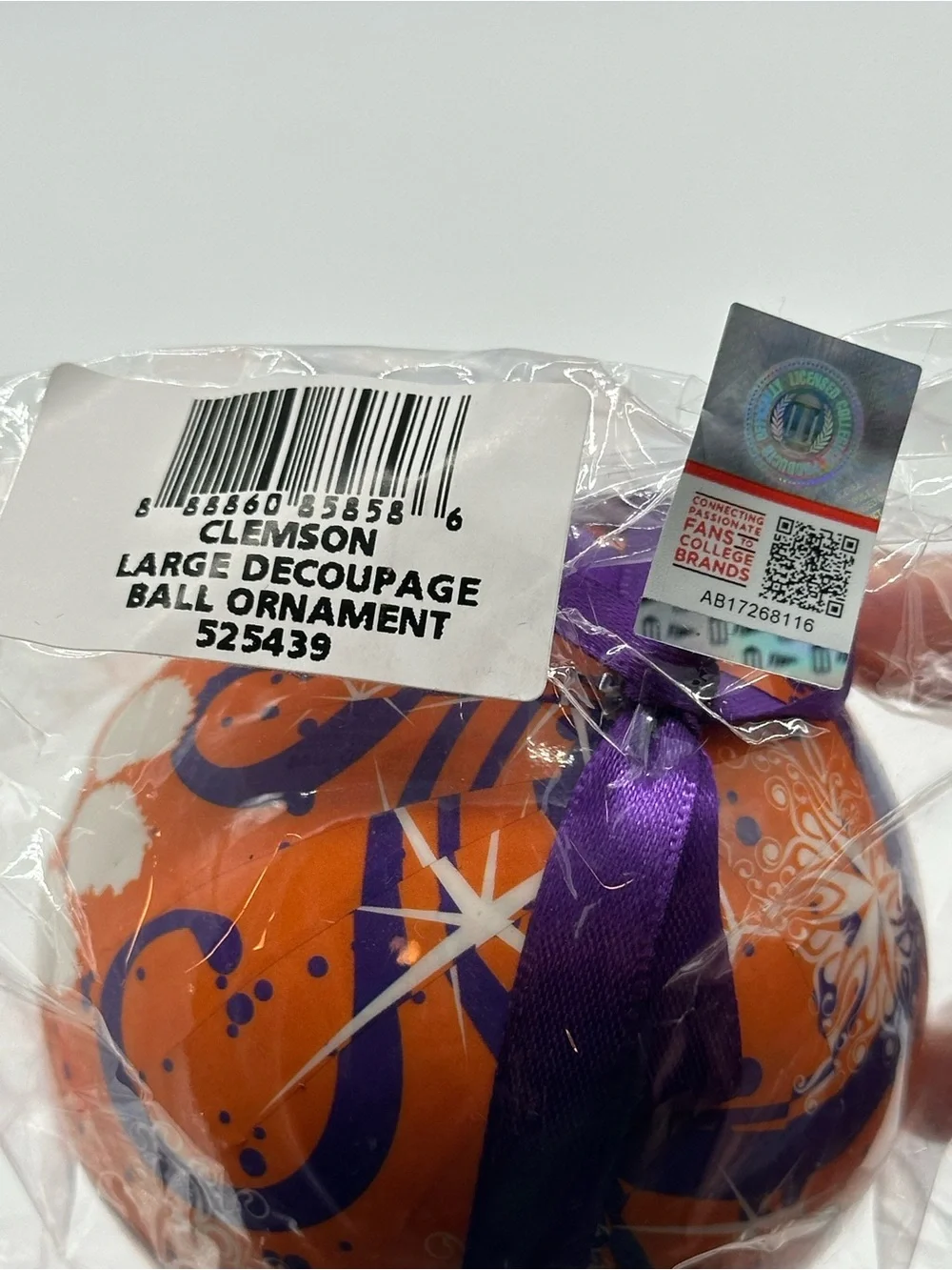 Clemson Tigers NCAA Official Orange Paw Print Christmas Ball Ornament Holiday